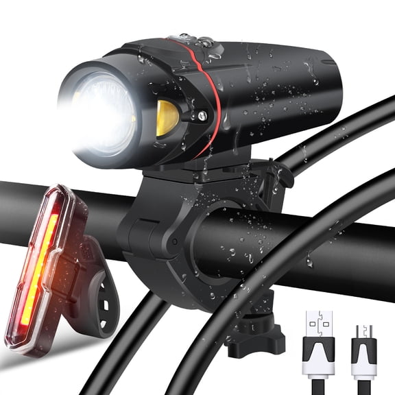 Gamexcel LED Bike Light High Bright USB Rechargeable Bicycle Light Set Headlights and Tail Lights for Mountain Bike and Road Bike Night Sports Cycling Safety Bike Lights Kit for Hybrid Road MTB