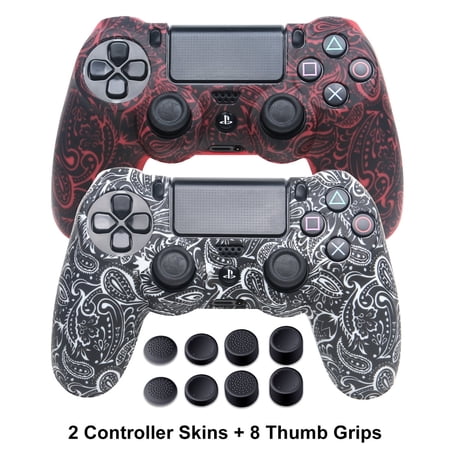 Gamexcel PS4 Controller Case with 8 Thumb Grips for PlayStation 4, Red & White, 2 Count, 2 Pack