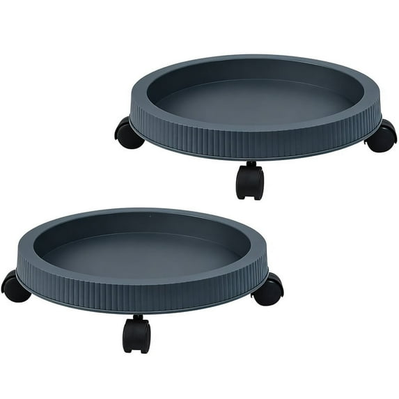 Gamexcel Plant Caddy with Wheels, Set of 2, 13 Inch Round Sturdy Plastic Rolling Dolly Stand for Potted Plants Indoor Outdoor, Dark Gray