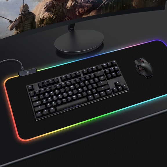 Gamexcel RGB Gaming Mouse Pad 32 x 12 in, Extended LED Desk Mat with USB Port, Non-Slip Rubber Base and Smooth Cloth Surface