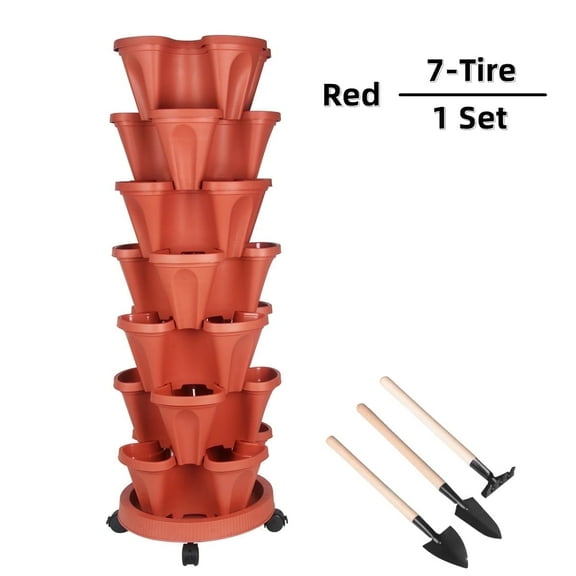Gamexcel 7 Tier Vertical Gardening Stackable Planter for Strawberries, Flowers, Herbs, Vegetables, Red