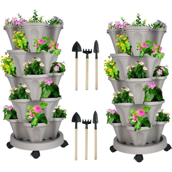 Gamexcel Round Gray Plant Planter with Weather Resistance (2 Count)
