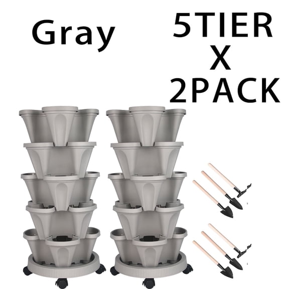 Gamexcel Solid Print Garden 5-Tier PVC Planter & Stand Sets with Drainage Holes