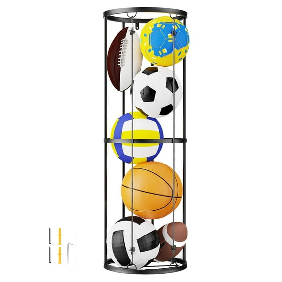 Gamexcel Vertical Ball Storage Rack, Wall-Mounted Garage Sports Equipment Organizer, Soccer, Volley Ball, Football, Basketball Holder, Space-Saving for Garage, Gym, Playroom