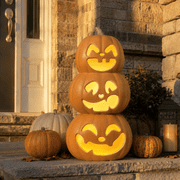 17 in 3 Tiers Jack O Lantern Smile Face Light Up Lantern Decor Halloween Pumpkin Indoor Outdoor Decorations