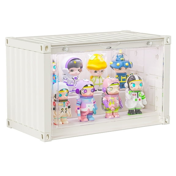 Garmic Display Case for Figures with Voice Control LED Light, Adjustable Display Box with Door Dustproof Stackable Showcase for Collectibles Mini Toys – White