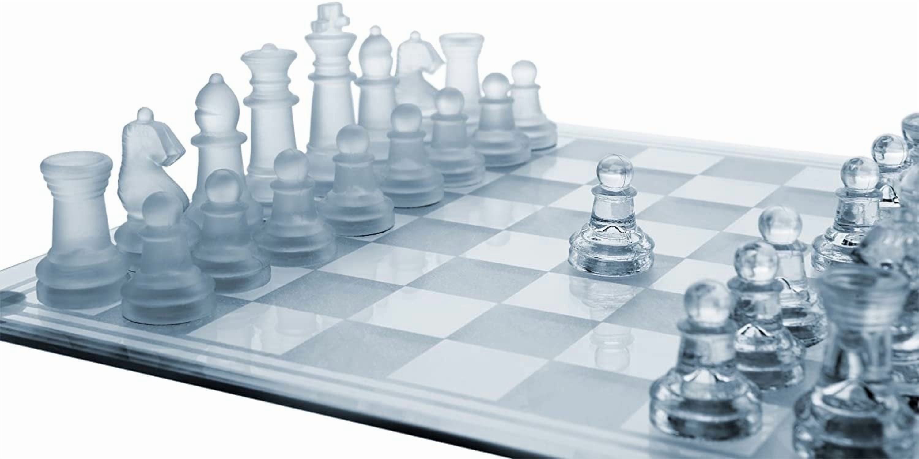 Gamie 12-inch Glass Chess Set – Elegant Design, 32 Frosted & Clear Pieces, Felted Bottoms, Durable & Stable Board Game