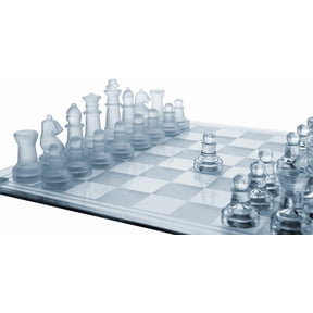 Gamie 12-inch Glass Chess Set Elegant Design, 32 Frosted & Clear Pieces, Felted Bottoms, Durable & Stable Board Game