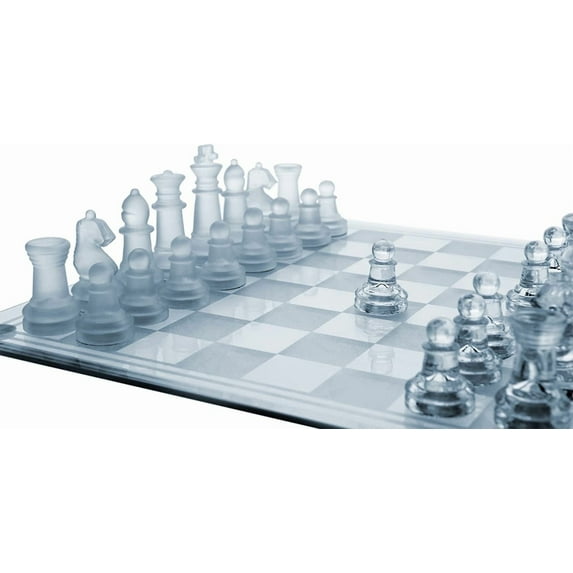 Gamie 12-inch Glass Chess Set – Elegant Design, 32 Frosted & Clear Pieces, Felted Bottoms, Durable & Stable Board Game