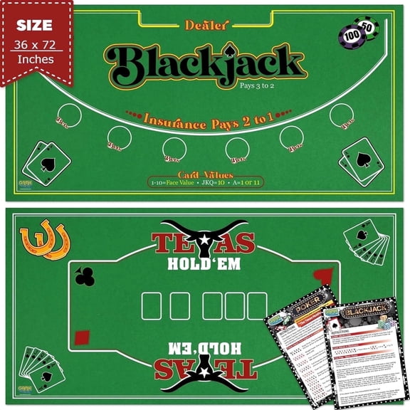 Gamie 2-in-1 Double-Sided Felt Casino Mat 36x72 for Poker, Blackjack, Texas Holdem Tabletop Game Mat with Instruction Guide