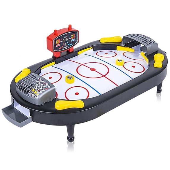 Gamie Air Hockey Tabletop Mini Game, Desktop Sports Game with Mini Hockey Table, 2 Pucks, and Scoreboard, Fun Indoor Games for Home, Office, Best Gift Idea for Kids