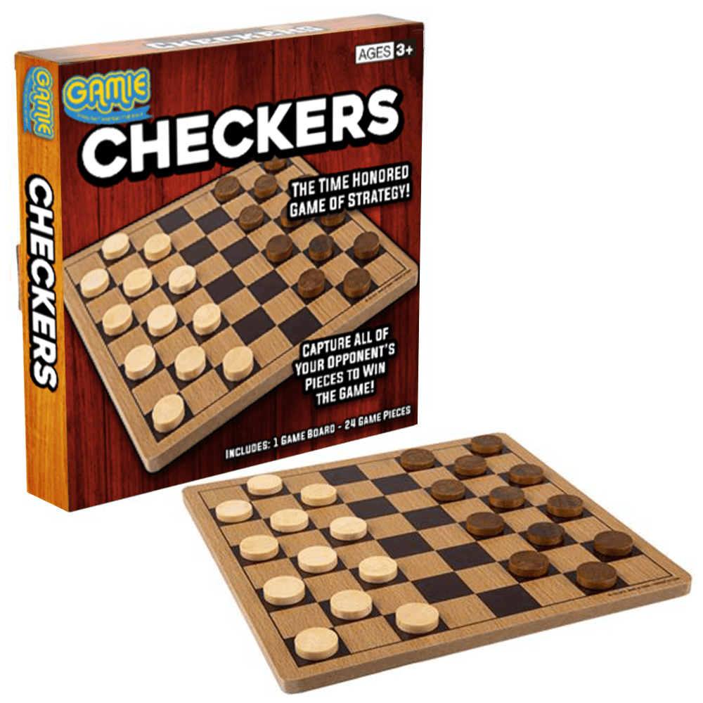 Gamie Large Classic Checkers Board Game, Wood Family Game Night Fun for