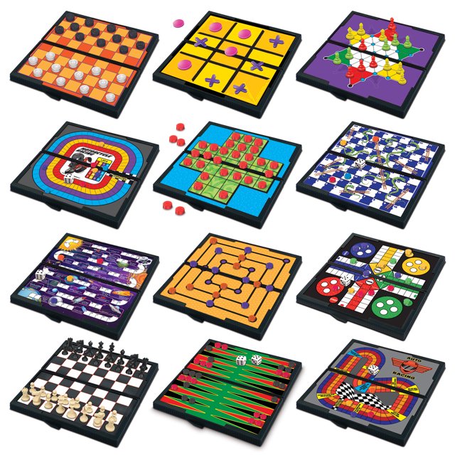 Gamie Board Game Set 12 Retro Games Compact Best for