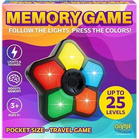 Gamie Mini Electronic Memory Game Handheld Light-up Portable Game Device for Kids Ages 4-12 with Colorful Lights and Fun Learning Features