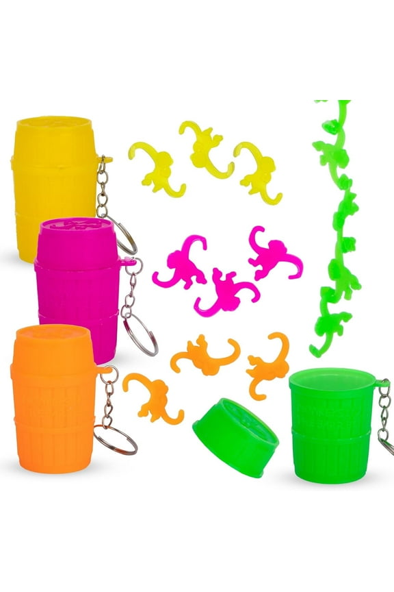 Mini Monkey in a Barrel Keychains – 12 Pack Retro Fidget Toys & Party Favors for Kids Ages 3+
