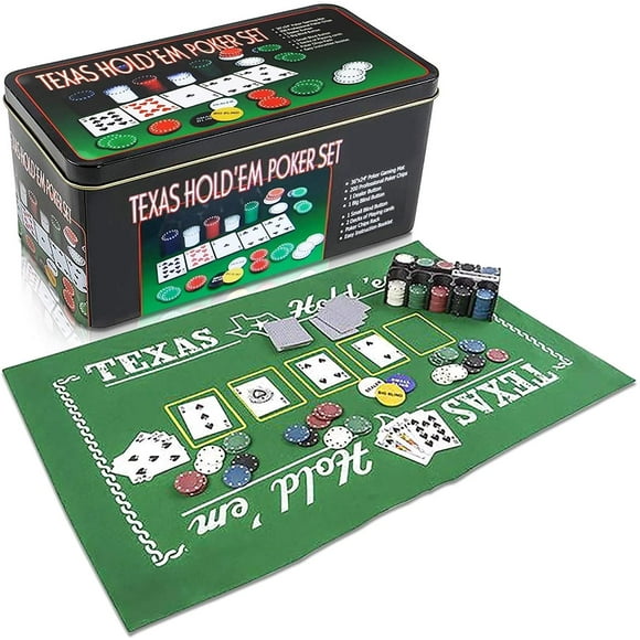 Gamie Texas Holdem Poker Game Set, Casino Game for Kids Adults, Steel Tin Storage Box
