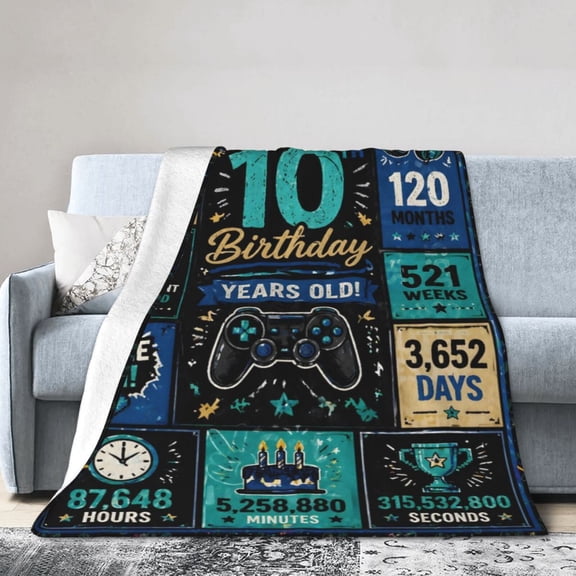 Gaming 10th Birthday Blanket Gift Throw Blanket Gift for Gamer Controller Party Room Decor 50x40