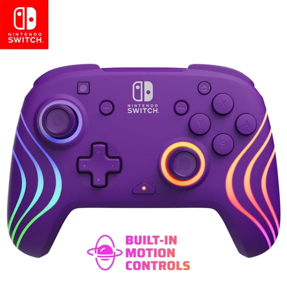 Gaming Afterglow Wave Wireless Switch Pro Controller - Officially Licensed Switch 2 Switch Lite/OLED RGB LED Customization App Controls Rechargeable Battery Power - Purple