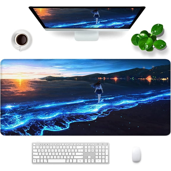 Gaming Anime Mouse Pad XXL Extra Large Mouse Pad for Desk 35x15.7x0.12inch Desk Mat Extended Keyboard Mouse Pad with Personalized Design for Laptop, Computer PC (Sea Wave)