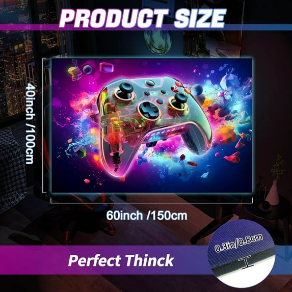 Gaming Area Rug 60x40in, 3D Transparent Gamepad Design for Game Room, Bedroom, Living Room