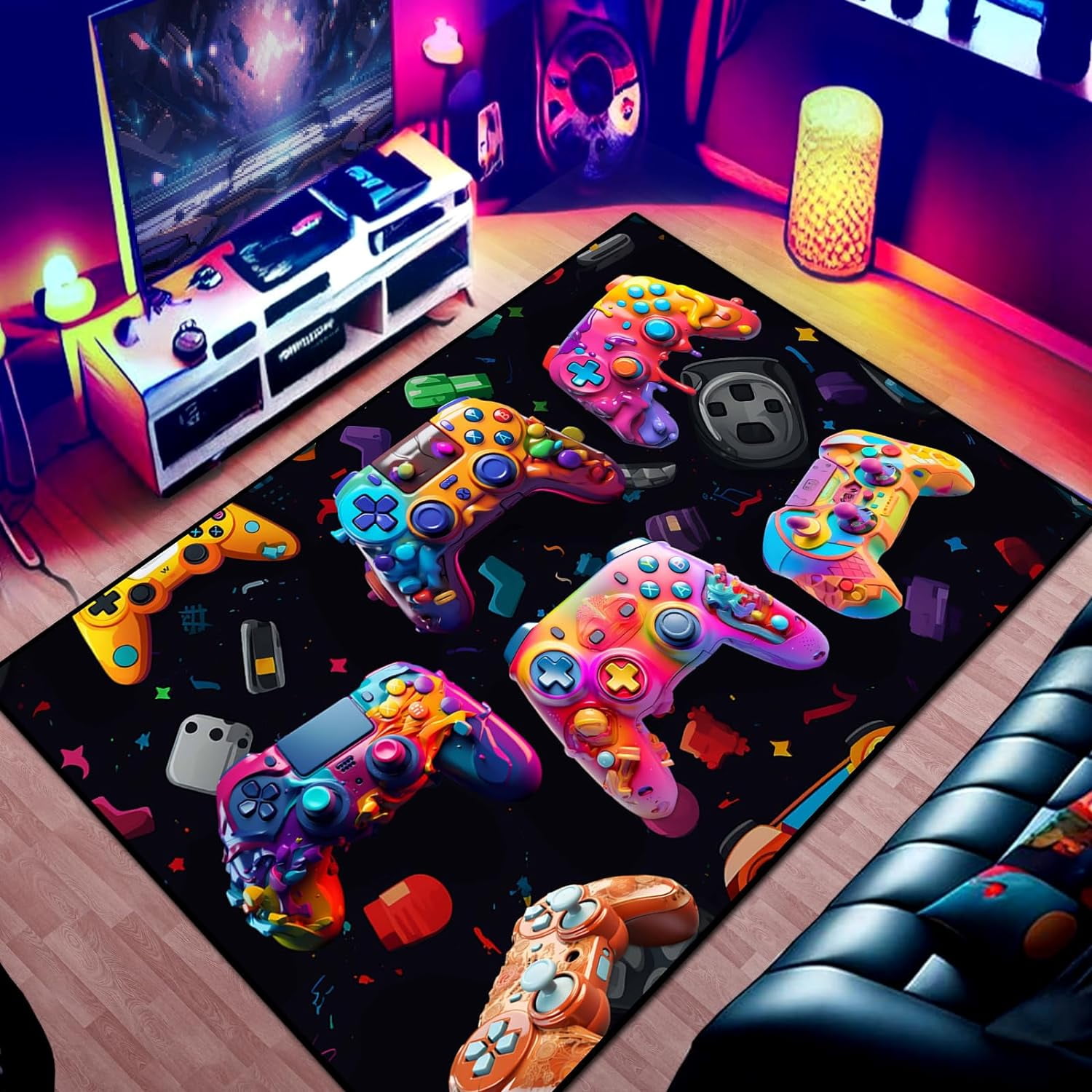 Gaming Area Rug Teen Boys Carpet, 3D Multi Gamepad Game Controller Design for Game Room, Gaming Room, Boys Girls Bedroom Playroom, Living Room (60" x 40")