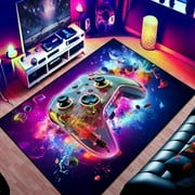 Gaming Area Rug Teen Boys Carpet, 3D Transparent Gamepad and Colorful Bomb Background Game Controller Design for Game Room, Gaming Room, Boys Girls Bedroom Playroom, Living Room (63" x 47")