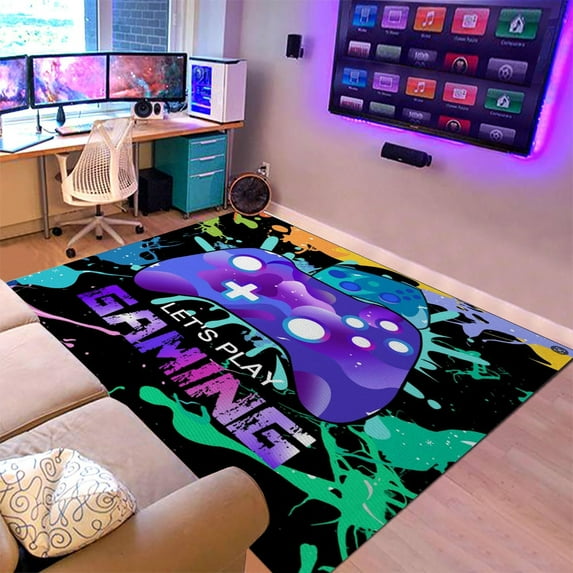 Gaming Area Rugs Gamer Player Rug for Boys Room Decor Teens 3D Video Game Controller Room Mat Carpet Decor for Bedroom Living Room Playroom Carpet Green (59"x39")