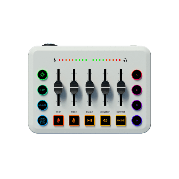 F9 Gaming Audio Mixer, Sound Card for Streaming, Streaming RGB PC Mixer with XLR Microphone Interface, Volume Fader, 48V Phantom Power, for Podcast/Recording/Game Voice/Youtube/TikTok/Vocal
