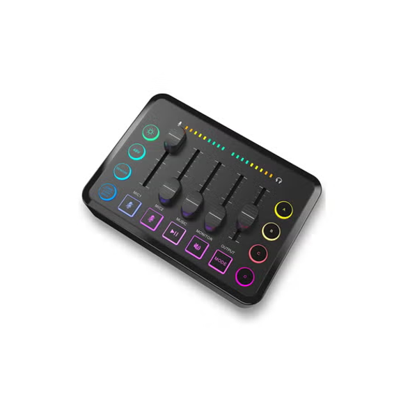 F9 Gaming Audio Mixer, Sound Card for Streaming, Streaming RGB PC Mixer with XLR Microphone Interface, Volume Fader, 48V Phantom Power, for Podcast/Recording/Game Voice/Youtube/TikTok/Vocal