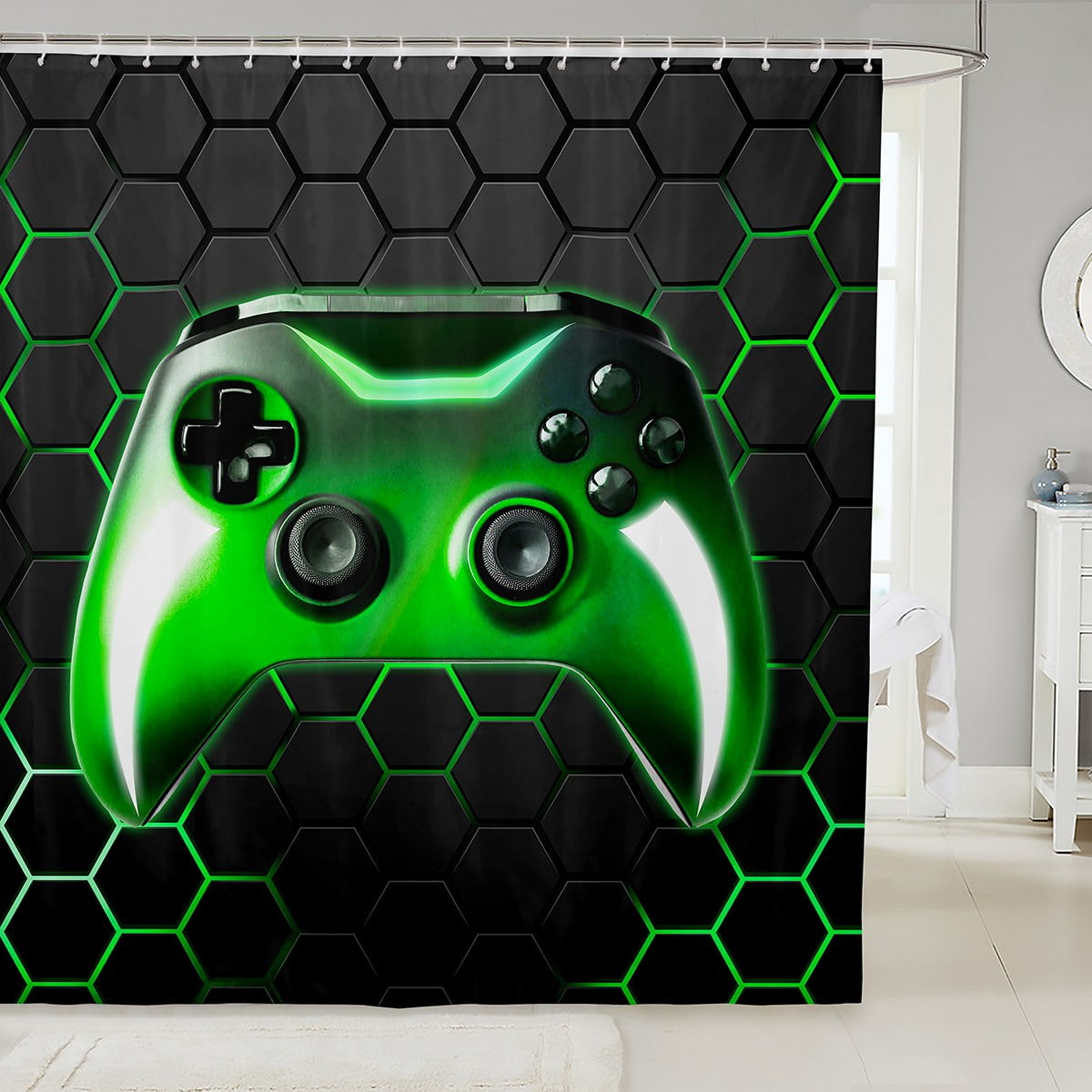 Gaming Bathroom Shower Curtain Sets for Boys Geometric Honeycomb ...