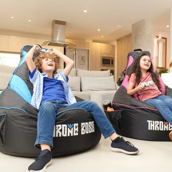 Gaming Bean Bag Chair Cover for Kids with High Back, Green – Floor Gaming Chair Cover, Easy to Clean Fabric, Large Side Pockets, Headphone Hanger, Requires 200 Liters Polystyrene Beans