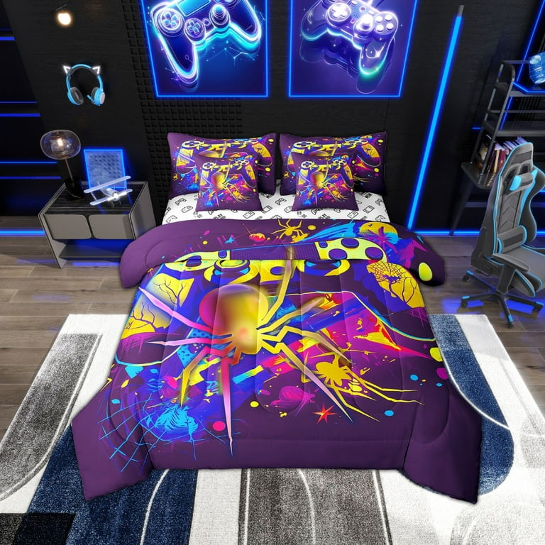 Gaming Bed in a Bag King Size Comforter Set Pieces,Gamer Bedding