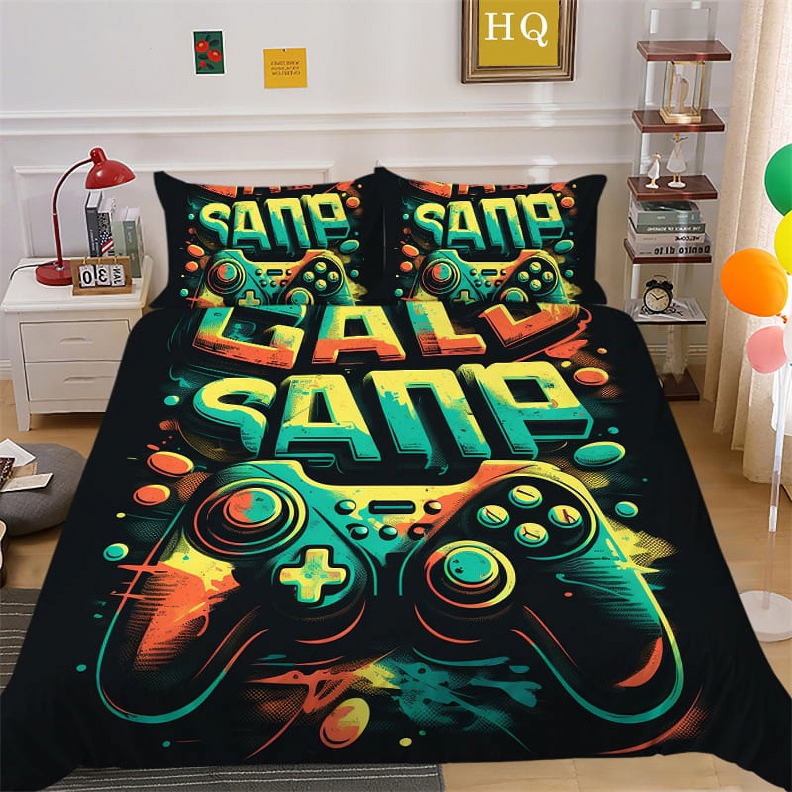 Gaming Bedding Set for Boys Gamer Duvet Cover Reversible Geometric