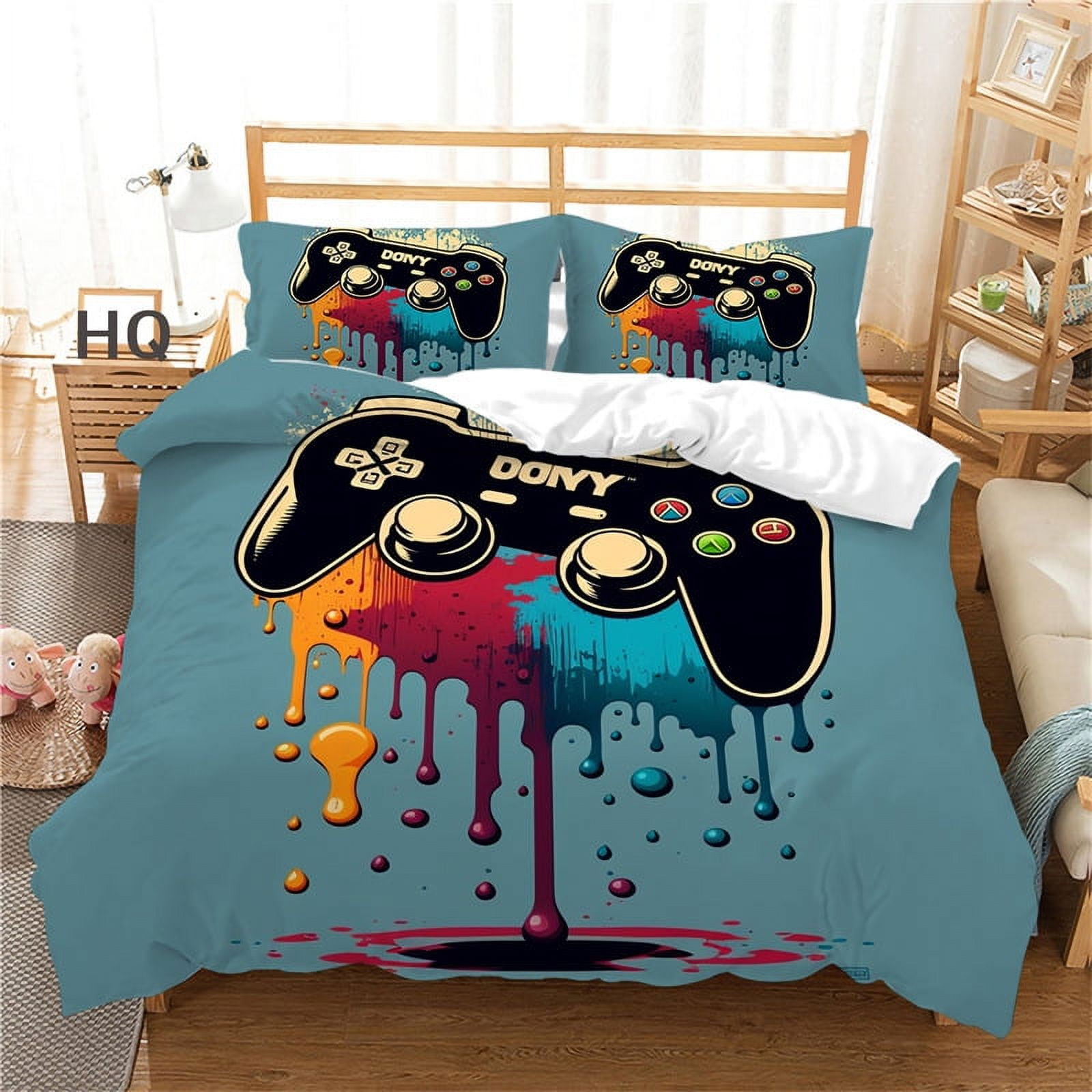 Gaming Bedding Set for Boys Gamer Duvet Cover Reversible Geometric