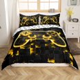 thumbnail image 1 of Gaming Bedding Set Twin Gamer Room Decor Duvet Cover 2 Pcs, Gamepad Controller Comforter Cover Yellow Geometry Honeycomb Print Bedspread Cover Modern Abstract Plaid Bedding, 1 of 5