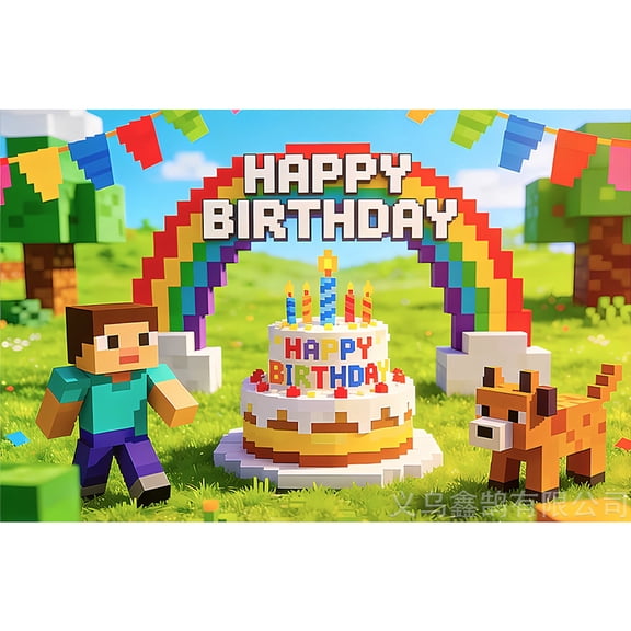 Gaming Birthday Decorations Banner 90.5 x 70.8 Inches, Pixel Video Game Party Backdrop, Happy Birthday Photography Background for Gamer Theme Party Supplies