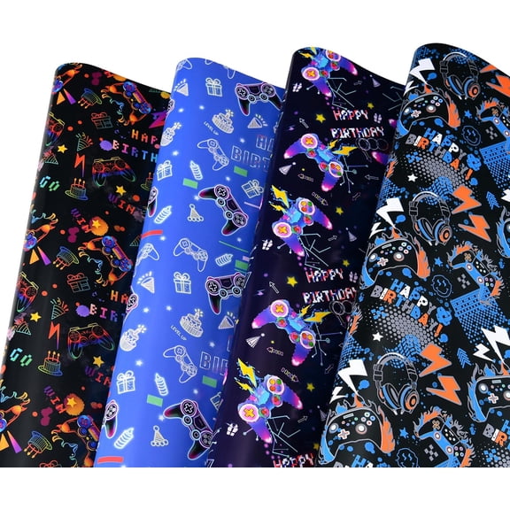 Gaming Birthday Wrapping Paper for Boys Girls, 6 Large Sheets Video Game Wrapping Paper for Game Lover, 39.4 x 27.6 Inches Per Sheet (Gaming)