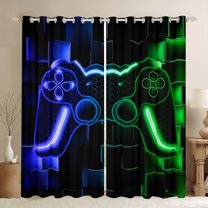 Gaming 30%-50% Blackout Curtains,Gamer Curtains & Drapes Cool Video Game Black Window Curtains,3D Gaming Geometric Polyester Curtains(Blue Green Black,38"Wx45"L)