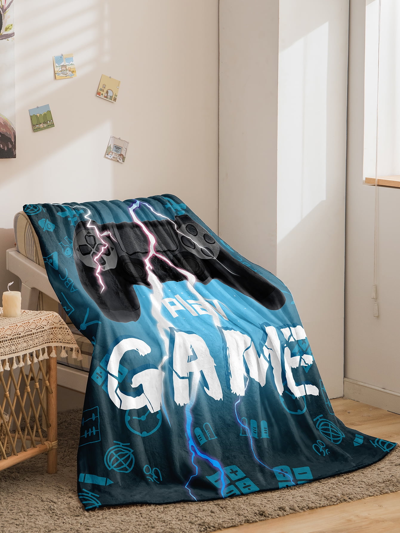 Gaming Blanket Boys Girls Gamer Blankets Boys at Work Travel Soft Gamer Blankets Fleece Cozy