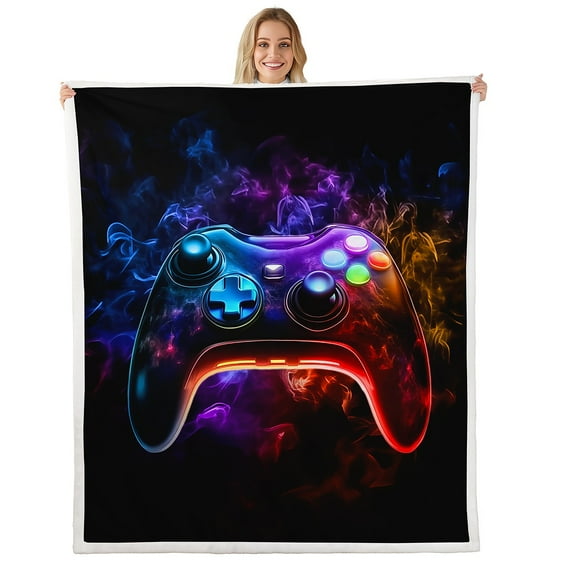 Gaming Blanket Gamer Throw Blanket Gamer Gifts,Game Consoles Fleece Blanket Rainbow Smoke 90"x90" Bed Blanket,Gamer Decor Bedroom Decor