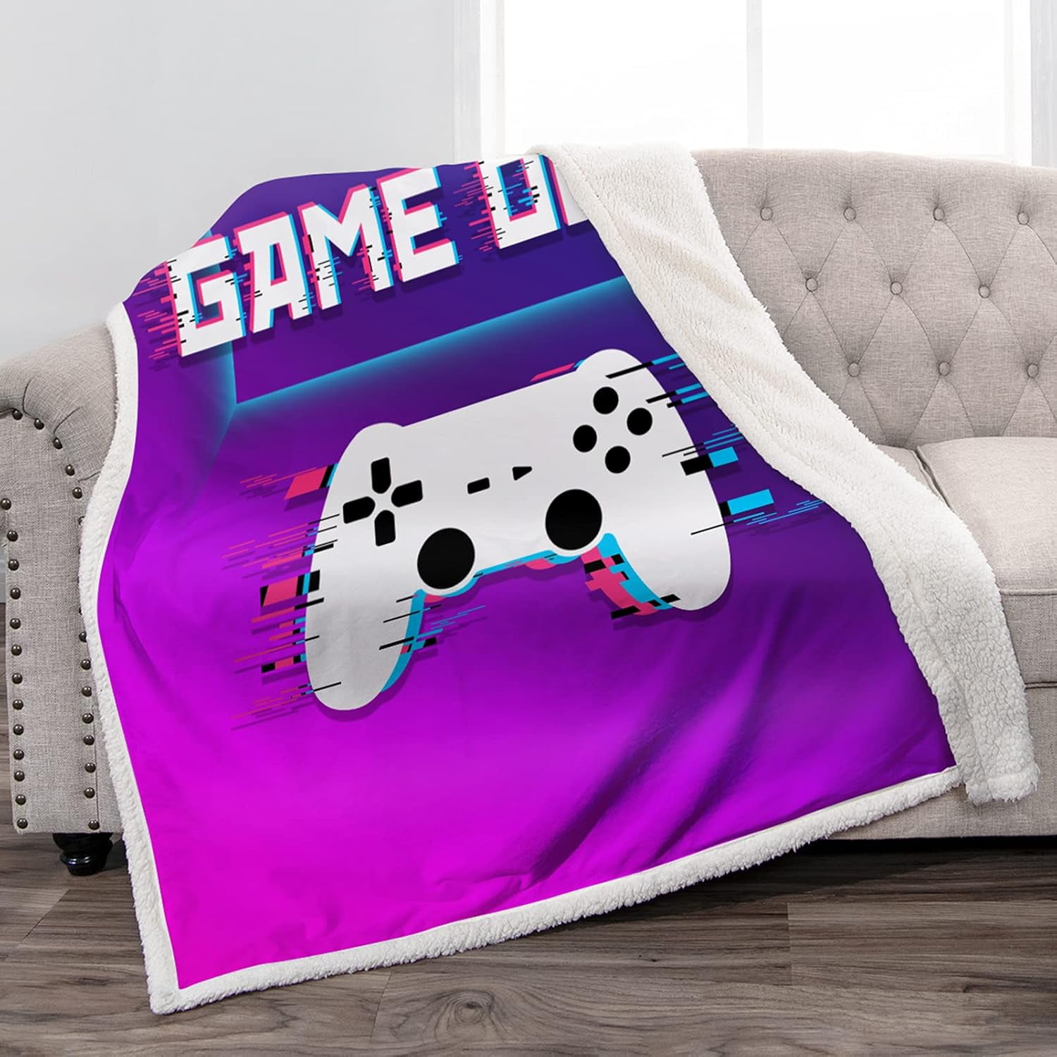Gaming Blanket Gifts for Gamer Boys Men Son Teen Christmas Birthday Presents Soft Cozy Fluffy Kids Adults Video Game Gamepad Sherpa Throw Decor Home Bedroom Living Room Couch Sofa 50"x60"