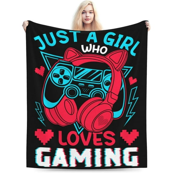 Gaming Blanket for Girls Video Game Blanket Gifts 60" x 80" Flannel Just A Girl Who Love Gaming Throw Blanket for Bed Living Room Sofa Couch Soft Warm Lightweight Cozy Gamer Decor