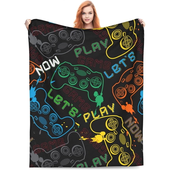 Gaming Blanket for Kids and Teens - Joysticks Gamepad Soft Fleece Video Game Controller Travel Blanket Gift for Gamers Boys 50x40 Inch