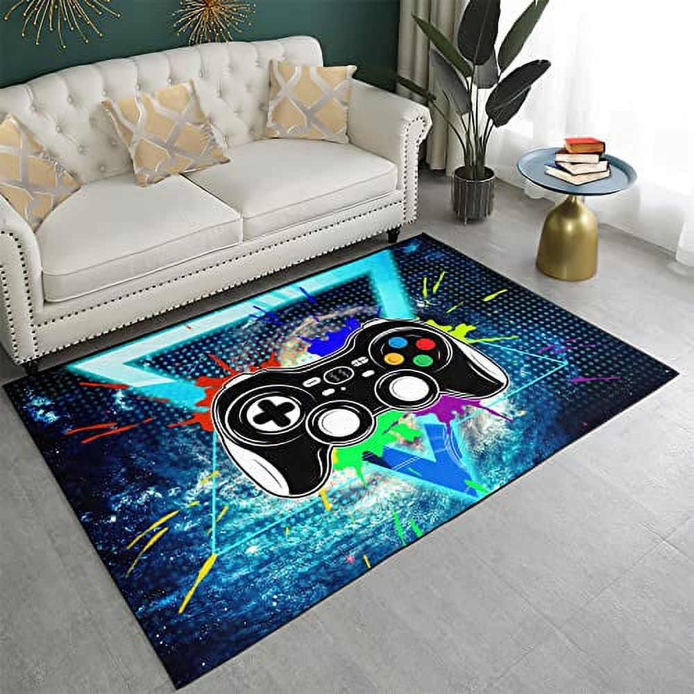 Gaming Carpets for Boys Blue UpsideDown Triangle Video Games Area Rugs