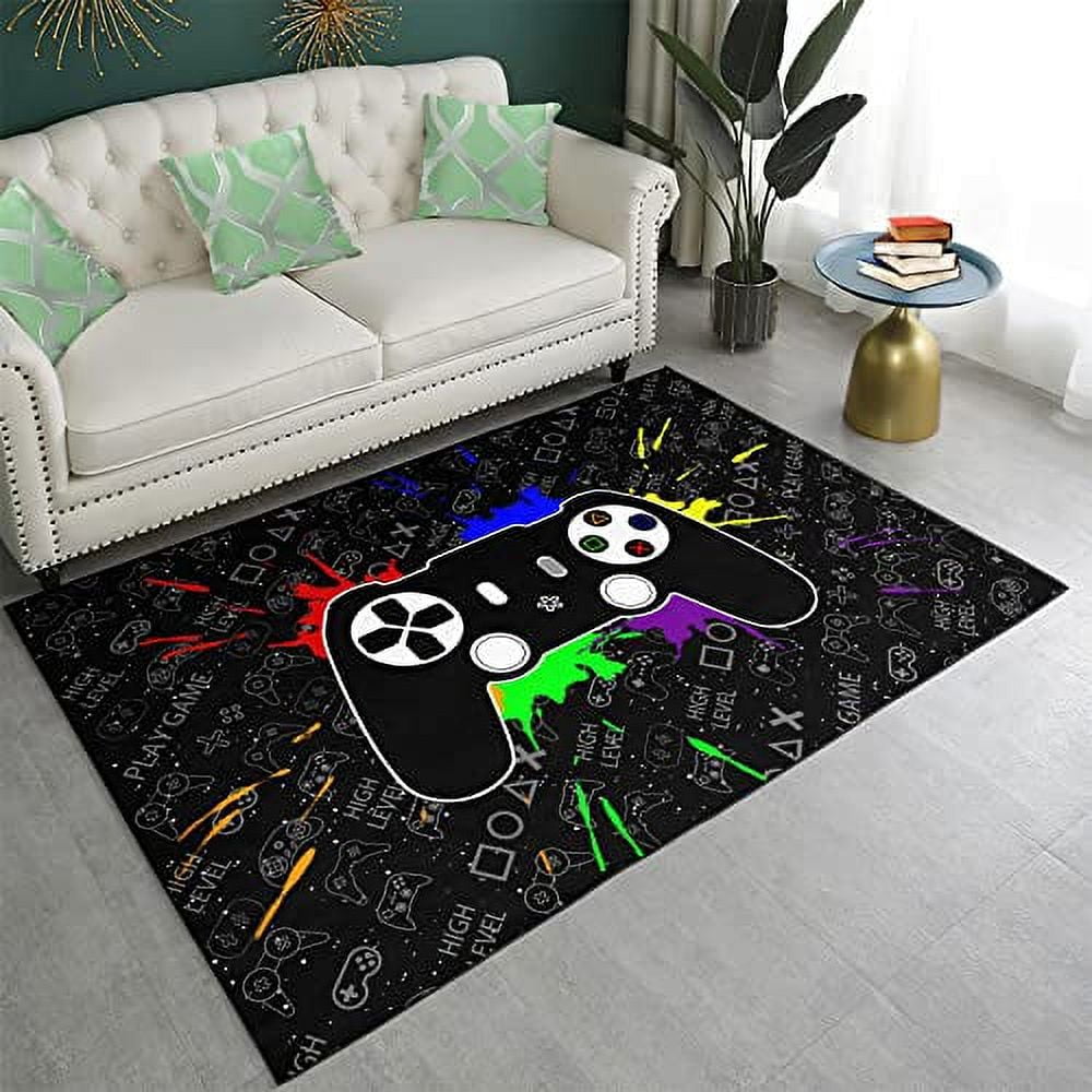 Gaming Carpets for Boys Blue UpsideDown Triangle Video Games Area Rugs