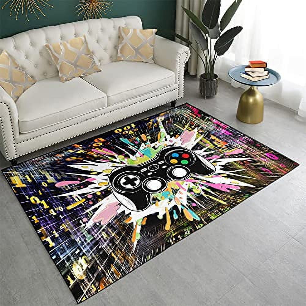 Gaming Carpets for Boys Blue UpsideDown Triangle Video Games Area Rugs