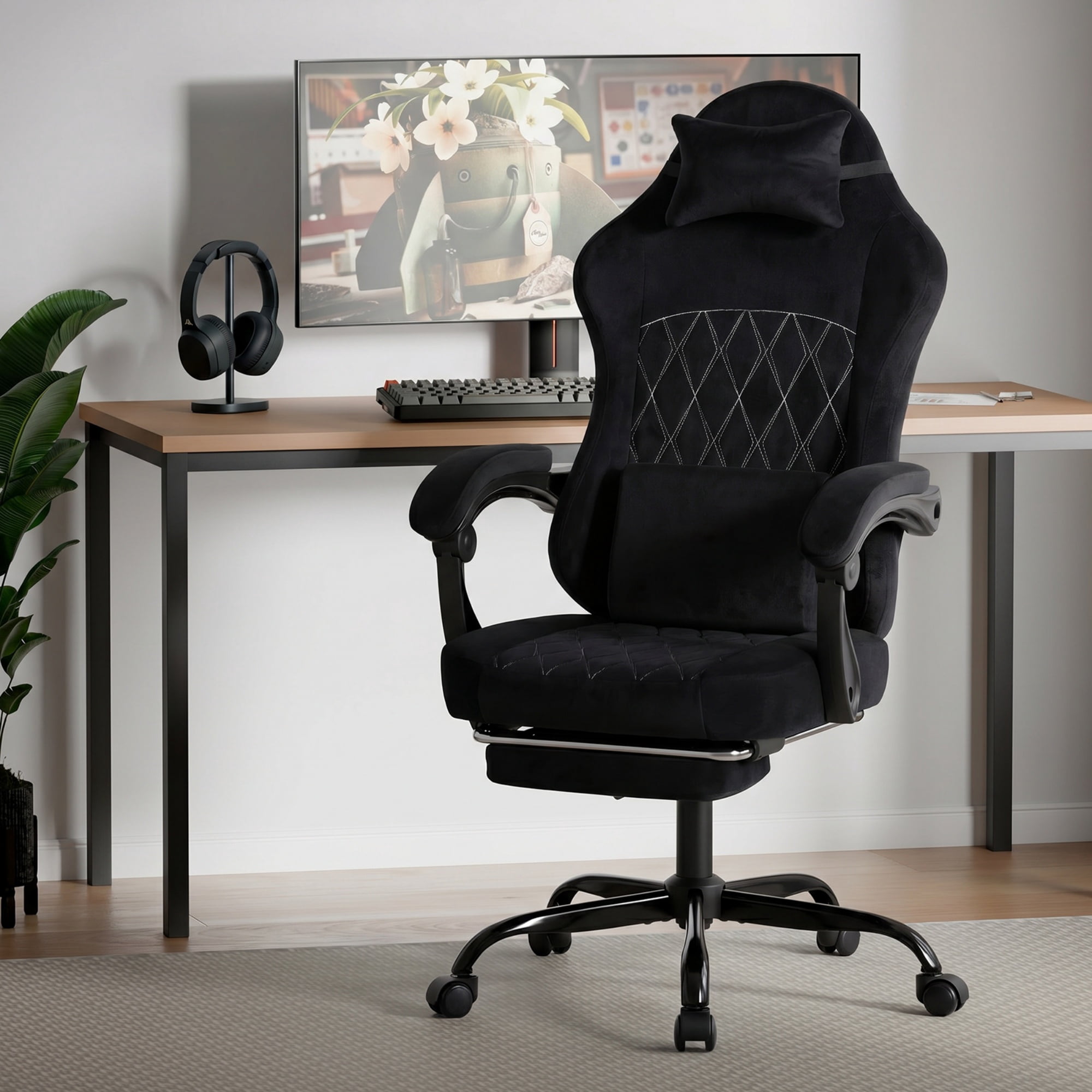 Gaming Chair 49.21 Inch, Ergonomic Computer Chair with Massage Lumbar Support and Adjustable Height, Video Gamer Chair for Office and Gaming, Black