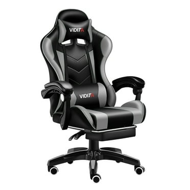 Gaming Chair with Adjustable Footrest, Eighteentek High Back Office Chair with Lumbar Support & Adjustable Headrest Video Game Chairs for Adults Black & Grey
