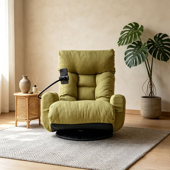 Gaming Chair - Adjustable Green Metal Lounge Chair with 360 Swivel & Phone Holder