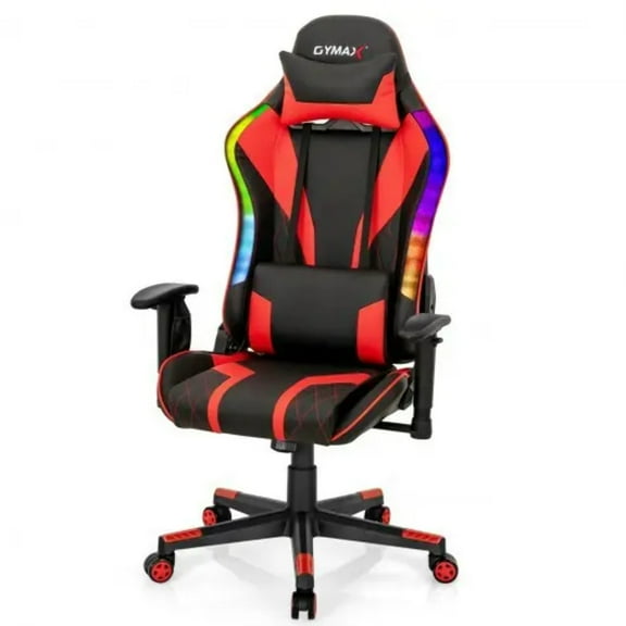 Gaming Chair Adjustable Swivel Computer Chair with Dynamic LED Lights-Red - Color: Red